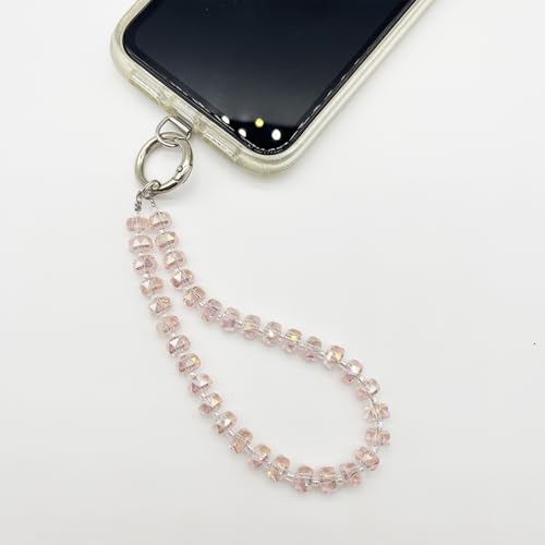 Image of TENOC Beaded Phone Wrist Strap, Pink | Cellphone Lanyard Chain, Sparkling Wristlet Bracelet, For Women