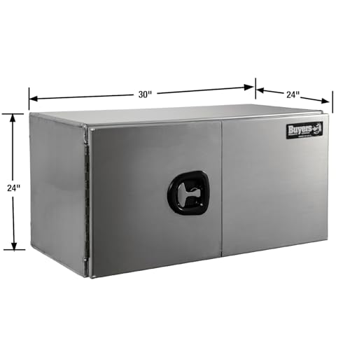 Image of Buyers Products 1705433 Pro Series 24x24x30 Smooth Aluminum Underbody Truck Tool Box, Single Barn Door, Compression Latch, 0.125 in Thick, Rain Gutter & Bulb Seal, Bolt-On Stainless Hinge