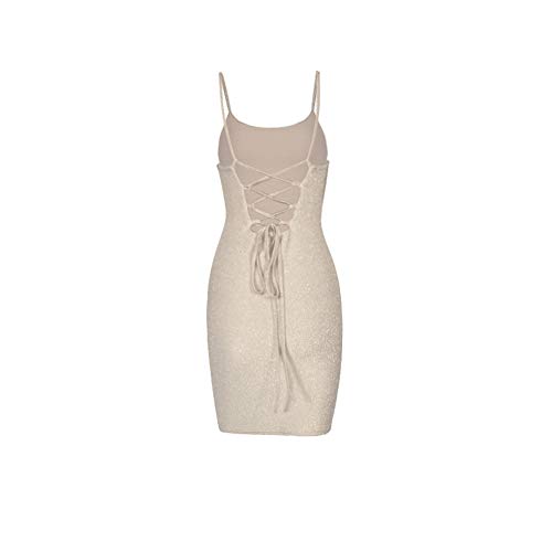 Image of VANCOL Women's Sexy Glitter Spagetti Straps Lace Up Back Bandage Bodycon Mini Club Party Dress