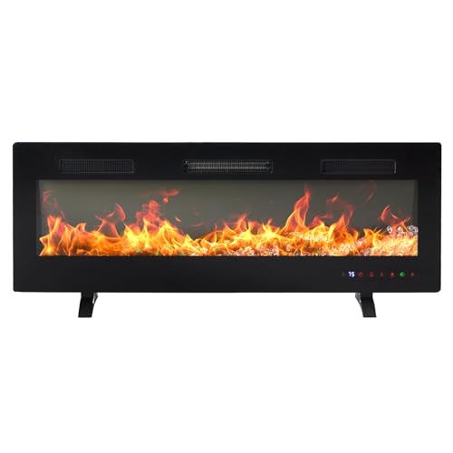 DUMOS 50 Inch Electric Fireplace Wall Mounted/Recessed/Free Standing Space Heater with Remote Control Adjustable Flame Colors Touch Screen Energy Saving, Black
