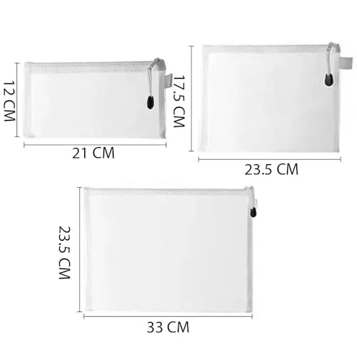 Image of 3 Stationary Transparent Pouch, Mesh Zipper Bags, File Document Bags, Certificates Folder, Pencil Pen Cases, Envelope Bag, Cosmetic Pouch with Zipper, Travel Organizer (Set of 3)
