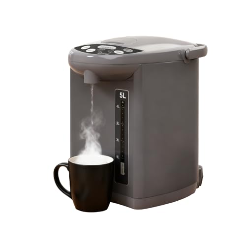 Rosewill Electric Water Boiler and Warmer - 5L/5.3 Qt Stainless Steel Hot Water Dispenser w/Rotating Base, Keep Warm Temperature Set, Auto Shut Off, Safety Lock - Gray