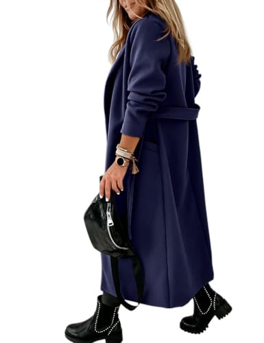 Image of Ladiyo Womens Classic Coat Lapel Collar Open Front Belted Long Jacket