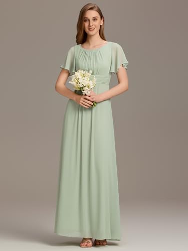 Image of Ever-Pretty Women's Spring Elegant Round Neck Short Sleeve Chiffon Empire Waist Floor Length Formal Dresses Bridesmaid Dress