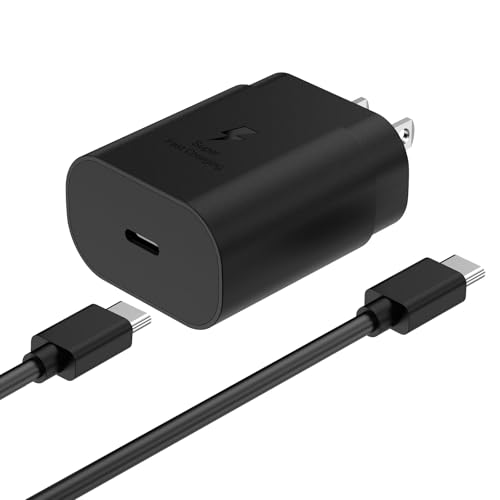 Samsung Charger USB C Fast Charger with 25W Type C Cable Fast Charging for Samsung Galaxy Phone S25/S24/S23/S22/S21/S20/Note20/Note10/Note9/Ultra/Galaxy Tab/S9/S8/Plus/Black