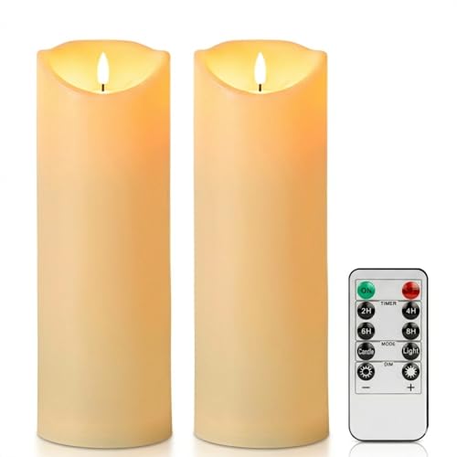 ANGELLOONG 12"X4" Flameless Candles with Remote, Set of 2 Waterproof Outdoor Battery Operated Pillar Candles with Timer, LED Candles Flickering for Lanterns, Porch, Patio Decor