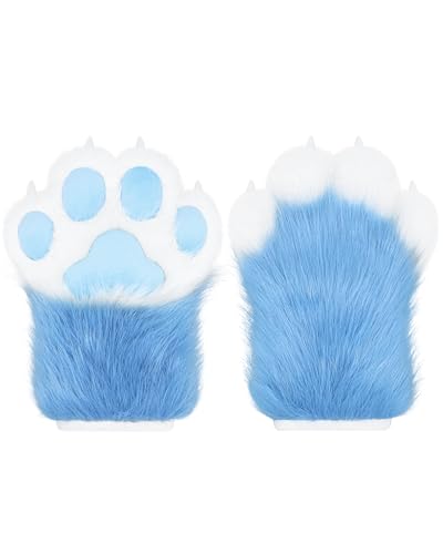ZFKJERS Cosplay Tier Verlängerte Flauschige Kunststoffkrallen für Katzen Fursuit Pfoten Handschuhe Erwachsene Kostüm Zubehör Set (Blue)