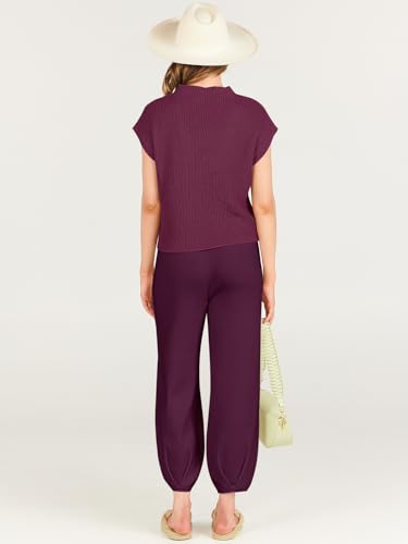 Image of ANRABESS Women's Two Piece Outfits Sweater Sets Knit Pullover Tops and High Waisted Pants Tracksuit Lounge Sets