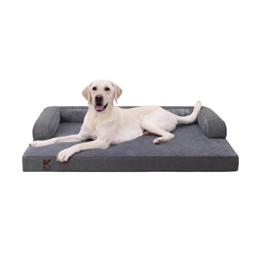 KSIIA Cama para Perro Extra Grande Impermeable Ortopédica XXL Sofá Cama para Perro con Refuerzo en Forma de U, Funda Extraíble Lavable y Base Antideslizante, Gris Oscuro, 119x81x19cm