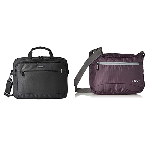 Image of AmazonBasics 14-Inch Tablet Bag, Black and Amazon Brand - Solimo Sling Bag (Maroon)