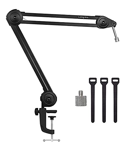 Luling Arts Microphone Arm Stand for Blue Yeti,Snowball,SM7B,Heavy Duty Mic Boom Arm Stands Desk Suspension Mic Scissor Arm Stands with Mic clips,Screw Adapter,Cable for Recording,Quadcast