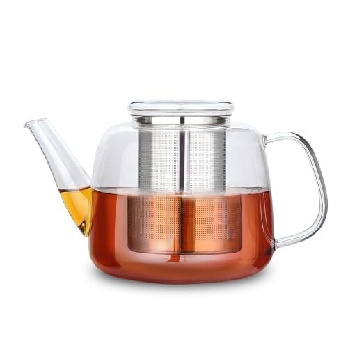 Tetera de vidrio de borosilicato Easyworkz de 1500 ml con infusor grande de acero inoxidable extraíble para té suelto, frutas, hierbas e infusiones