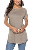 Newchoice Spring Tops for Women Short Sleeve Casual Long T Shirts Round Hem Fashion Tunics (L,Y-Simply Taupe)