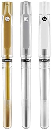 White Gold Silver Gel Pens 1.0mm Ballpoint Pen with Clip Rollerball Highlighters for Art Drawing Sketching Writing - Pack of 3