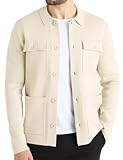 Atforna Men's Cardigan Sweater Casual Chunky Knit Multi-Pocket Lapel Collar Button Down Long Sleeve Sweater Fall Winter 2024 Sweater Beige L