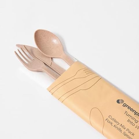 Greenprint Medium Weight Biodegradable Agave 4 Piece Sealed Cutlery Kit - Wrapped 200 Count, Eco-Friendly Utensils Made from Agave Fibers, Includes Fork, Knive, Spoon, and Napkin. Cover