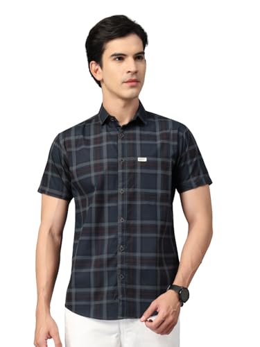 Image of Majestic Man Men's Slim Fit Premium Pure Cotton Plaid Check Half Sleeve Casual Shirt