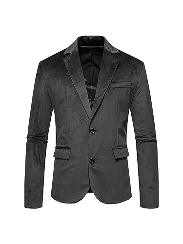 Lars Amadeus Velvet Blazers for Men's Solid Color Two Button Formal Suede Sports Coats