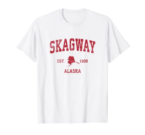 Skagway Alaska AK Vintage Sport Design Rosso Stampa Maglietta