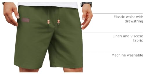 Image of COOFANDY Mens Casual Linen Shorts Elastic Waist Drawstring Loose Fit Summer Beach Vacation Shorts with Pockets