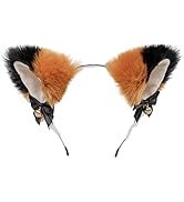 ILUFAM Plush Fox Cat Ears Headband with Bells Bows Hair Hoop Animal Ears Hairband for Halloween C...