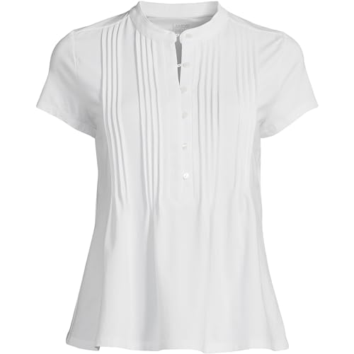 Image of Lands' End Women's Short Sleeve Lightweight Jersey Button Pintuck Top