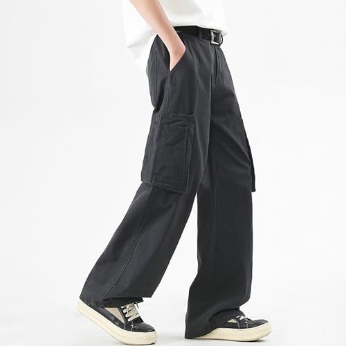 XYXIONGMAO Men's Black Casual Hip Hop Streetwear Loose Pleated Techwear Joggers Overalls Cargo Pants Multi-Pocket Sweatpants4