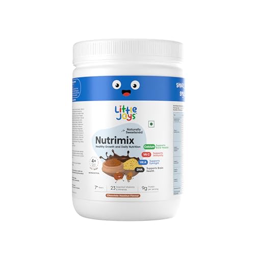 Image of Little Joys Chocolate Hazelnut Nutrimix for Girls (350g) | 7-12 Years | Naturally Sweetened with Dates & Jaggery | With 23 Essential Vitamins & Minerals | 9g Protein per Serving | Supports Overall Health & Development | With Bajra, Ragi, Oats & Almonds