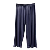 Women's Modal Stretchy Relaxed Lounge Capris Capri Pajama Pants Comfy Lounge Pj Bottoms Soft Casual Sleep Pants Blue