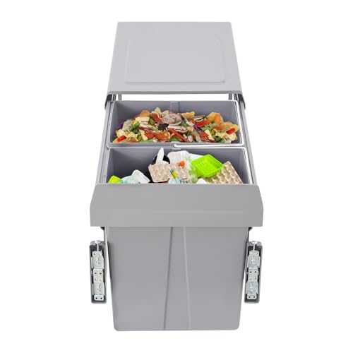 Desnysmf Kitchen Waste Bin, Double Pull-Out Trash Can, 40L Pullout Recycling Garbage Trash Can, Sliding Kitchen Recycle Waste Bin, with Handle, For Homes, Restaurants, Cafes, Offices, Bathrooms