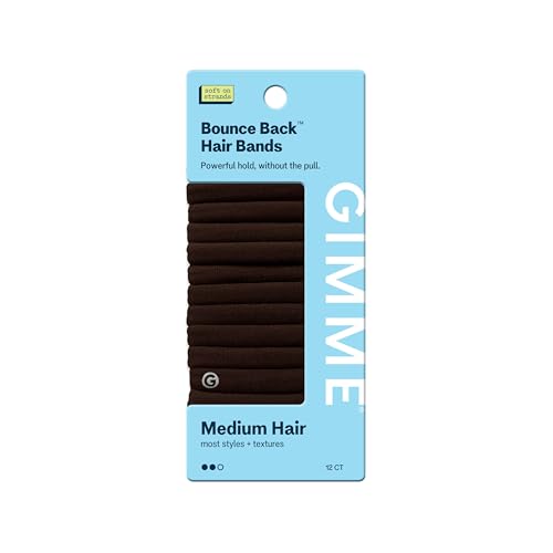 Gimme Beauty Medium Hair Bands - Patent-Pending Seamless Nylon & Spandex Ties for All Hair Types - No-Snag Zero-Dent Ponytail Holders - Everyday-Wear Tie - Dark Brown 12 Pack