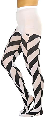 Image of ToBeInStyle Women's Harlequin Checkered Diamond Optical Illusion Opaque Tights Pantyhose - Black & White