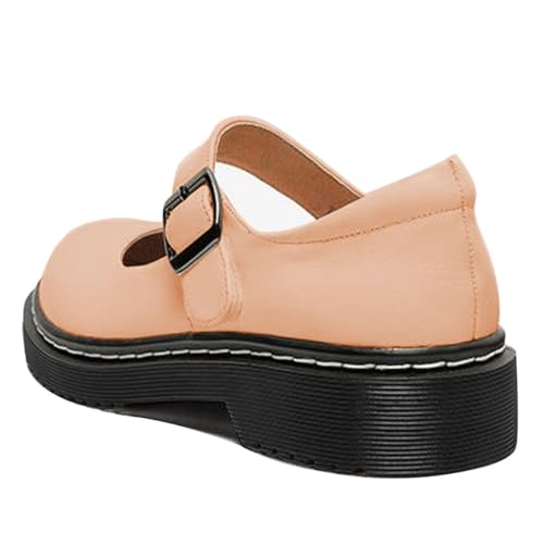 Image of YDN Women Classic Round Closed Toe Mary Jane Flats Platform Adjustable Single Ankle Strap Buckle Comfy Cute Pump Leather Patry Cosplay Girls Dress Shoe Size 4-16
