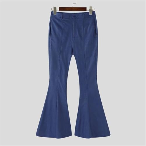 Mens Solid Color High Waist Flare Pants Casual Streetwear Stretch Straight Trousers with Button2