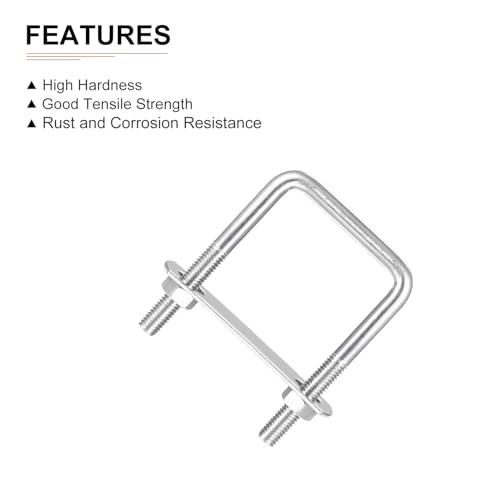 Image of DTGN M8x50x80mm(ThreadxWxL) Square U Bolt - 5Pack - Good for Trailer Pipe Replacement Parts - 304 Stainless Steel U Shape Bolts