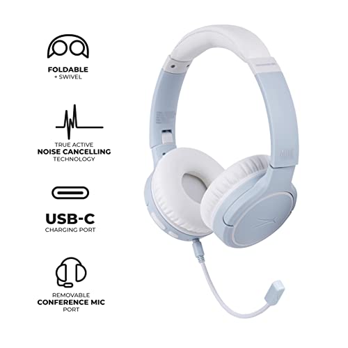 Altec Lansing Nanophones ANC Bluetooth Wireless Active Noise Cancelling Headphones On Ear Headphones 12 Hour Battery Life, Foldable Earcups, Removeable Mic for Working and Learning from Home (ICY)