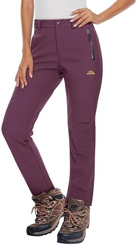 MAGCOMSEN Womens Fleece Lined Waterproof Insulated Snow Ski Pants Winter Warm Thermal Hiking Travel Pants Purple Red S