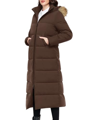 Tuopuda Damen Wintermäntel Lang Steppmantel mit Kapuze Wintermantel Verdicken Puffer Winterparka Steppmantel Steppjacke Winterjacke(Braun,S)
