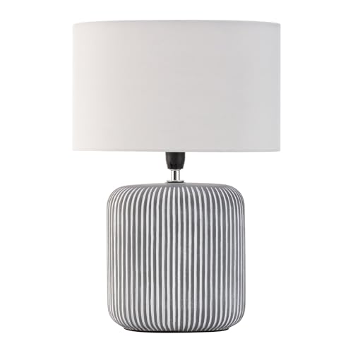 Pauleen 48218 lampe à poser Pure Shine max. 20W faite main Gris Blanc Lampe de chevet Look Bohême en tissu, céramique E14