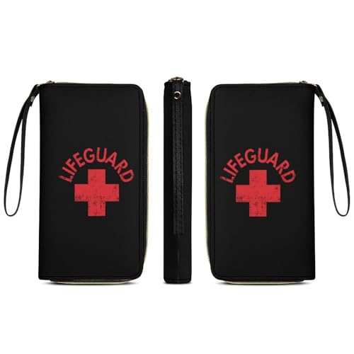 Lifeguard Leather Wallet Card Holder Purse Clutch Phone Pocket Credit Card Holder with Wristlet Strap3
