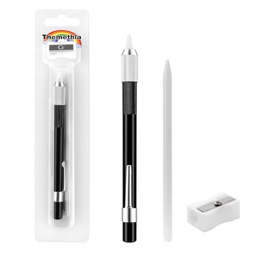 Themethla Soapstone Marker with Pencil Sharpener Erasable Soapstone Marking Pencil for Dotting Art Painting Guidelines on Dark Surfaces Paper Stone Sewing Craft Black
