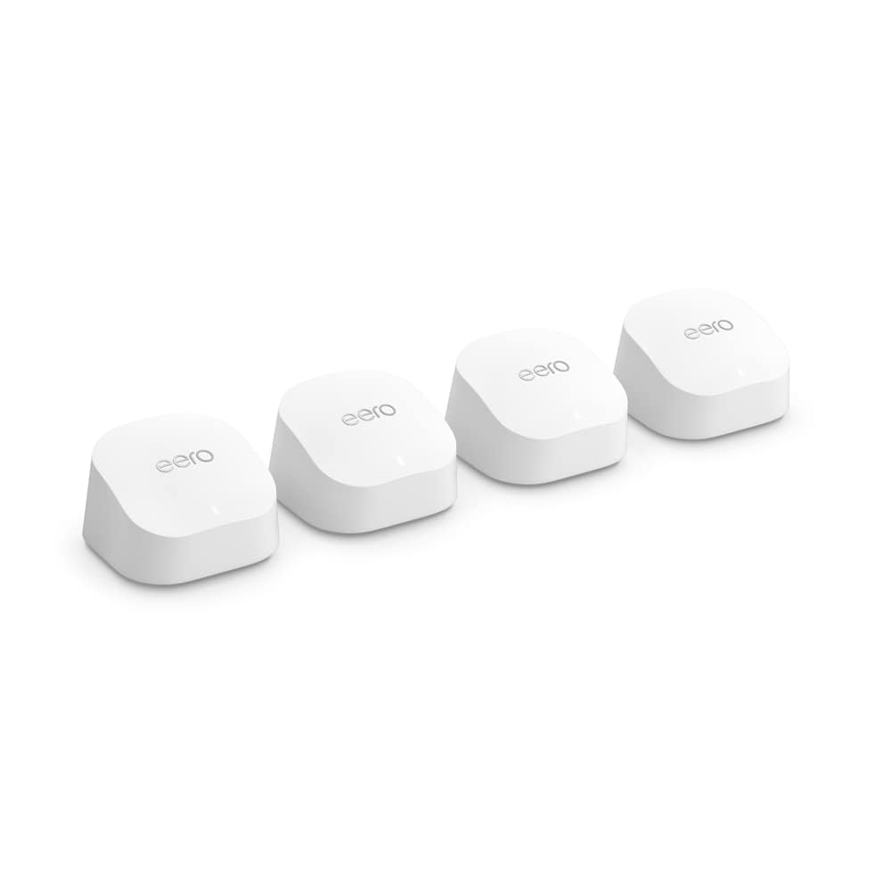 Amazon eero 6+ mesh wifi system - Supports internet plans up to a Gigabit, Coverage up to 560 m², Connect 75+ devices, 4-pack