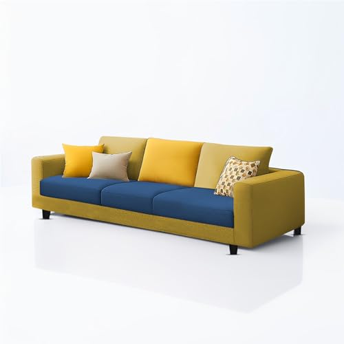 Image of Galib 3 Seater Sofa Set for Living Room (Blue Yellow Fabric) Premium Fabric Sofa Set