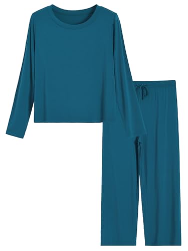 Latuza Women's Petite 2 Piece Pj Lounge Set Petite Length Top Wide Leg Pants