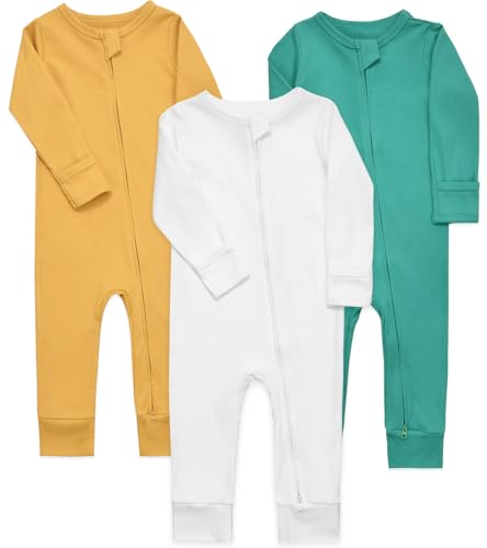 Image of Aablexema Baby Cotton Footless Pajamas with Mitten, 3-pack Infant Romper Zip Up One Piece Jumpsuits Outfit