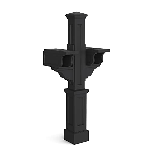 Mayne Rockport Double Arm Mail Post - Black - 18in L x 23in W x 56.5in H - Standard Post 2x Paper Holder Arms (5811-B)