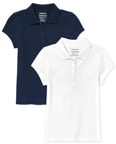 Image of Girls short Sleeve Pique Polo Shirt, Navy, Medium