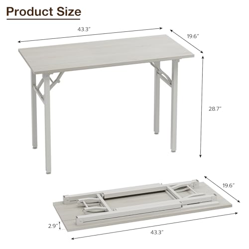 Image of TEMI Small Computer Desk Folding Table - 43.3 inch Foldable Office Desk, No Assembly, Perfect for Small Spaces in Bedroom, Dorm, or Apartment, Portable Mini Desk or Study Table Compact Design, White Ash