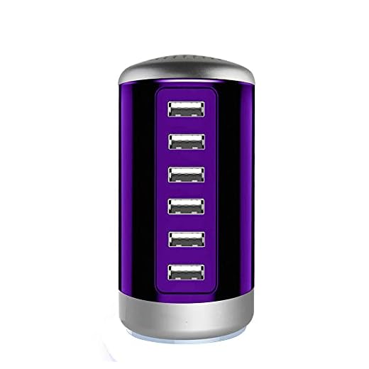 Universal USB Charger 6-Port Desktop USB Charging Station with Smart Identification Technology for Phone,Tablets,and More (Purple)