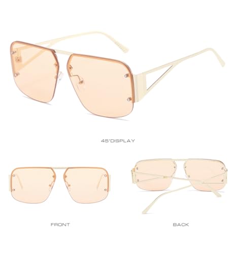 Retro Trendy Aviator Sunglasses Mens Womens Large Square Metal Rimless Frame Shades BS90003